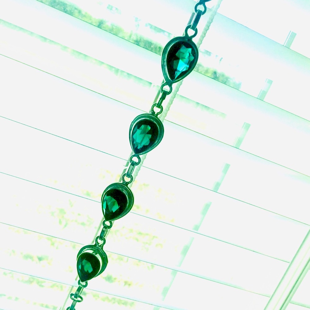 Green tourmaline bracelet sterling silver artisan India Adjustable